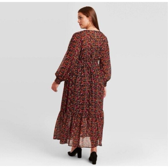 Ava & Viv Woman Multicolor Long Sleeve Floral Cami Lined Maxi Dress Plus Size X - Picture 2 of 7